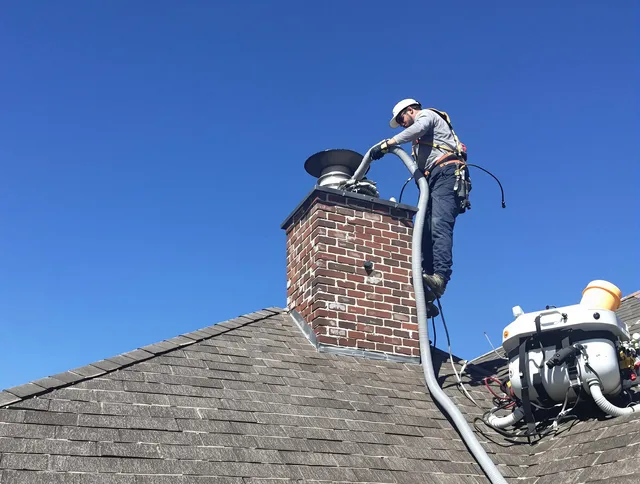 Dedicated Trumbull Center Chimney Sweep team member cleaning a chimney in Trumbull Center, CT