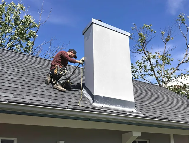 Trumbull Center Chimney Sweep team member finishing chimney construction in Trumbull Center, CT