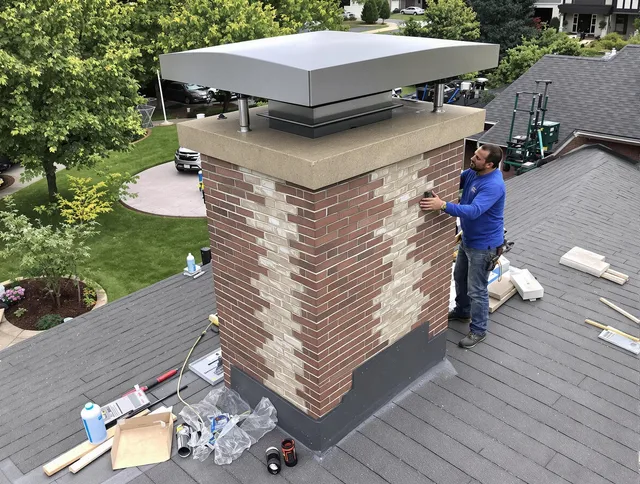 Trumbull Center Chimney Sweep team working on a custom chimney remodel in Trumbull Center, CT