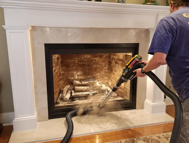 Fireplace cleaning performed by Trumbull Center Chimney Sweep in Trumbull Center, CT